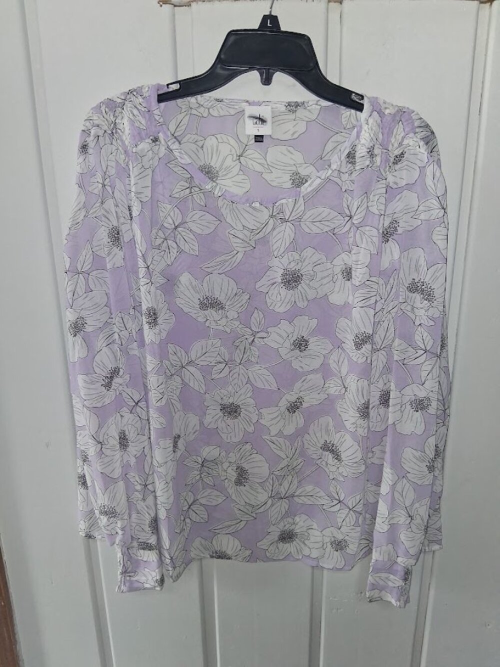 Cabi Poppy Lavendar Floral Print Blouse Top New Sz L